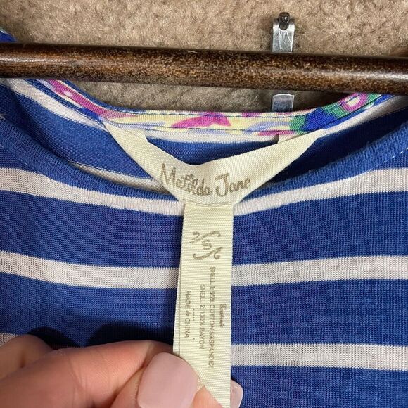 Matilda Jane Maxi Dress Size Small Blue/White The Road Ahead Striped Side Pocket - Picture 6 of 9